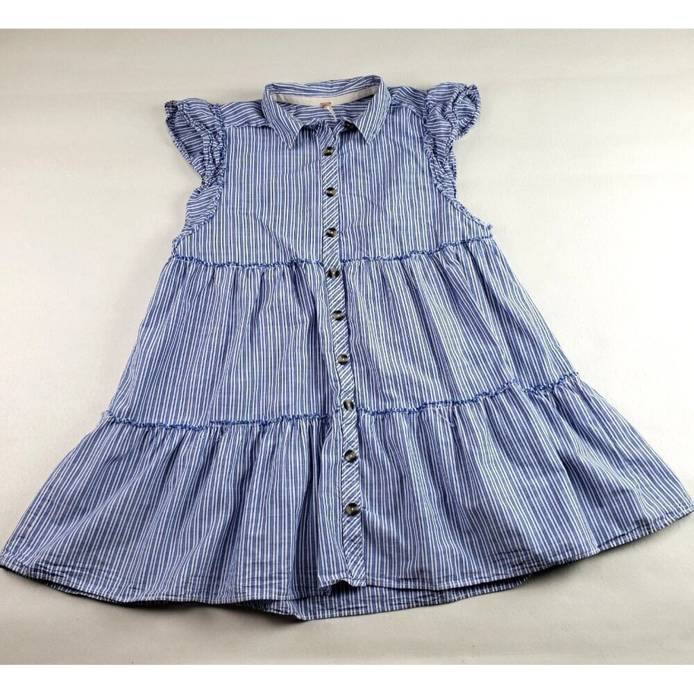 Free People Starfish Mini Shirt Dress Women Small Blue Striped Ruffle Button Up